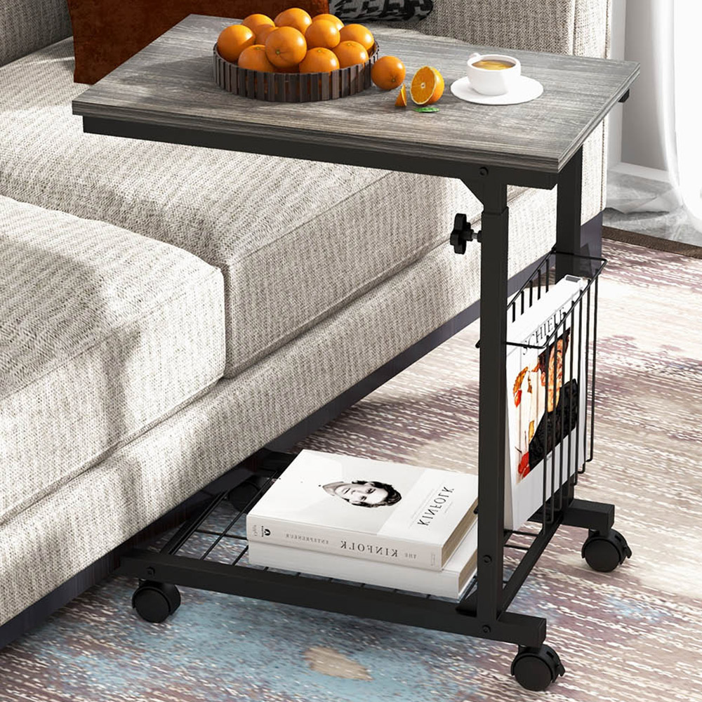 Costway Single Shelf Grey C Shaped Adjustable Side Table with Storage