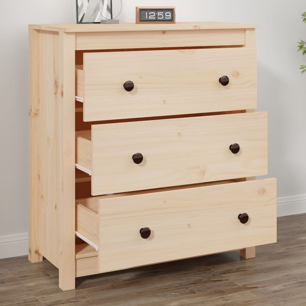 vidaXL 3 Drawer Natural Solid Wood Pine Sideboard Image 1