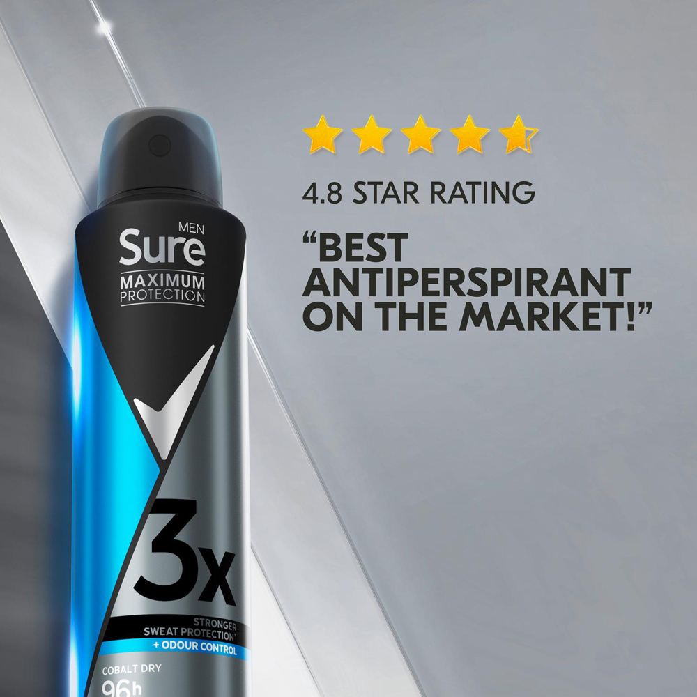 Sure Men 96H Protection Anti-Perspirant Cobalt Dry Deodorant 150ml 12 Pack Image 5