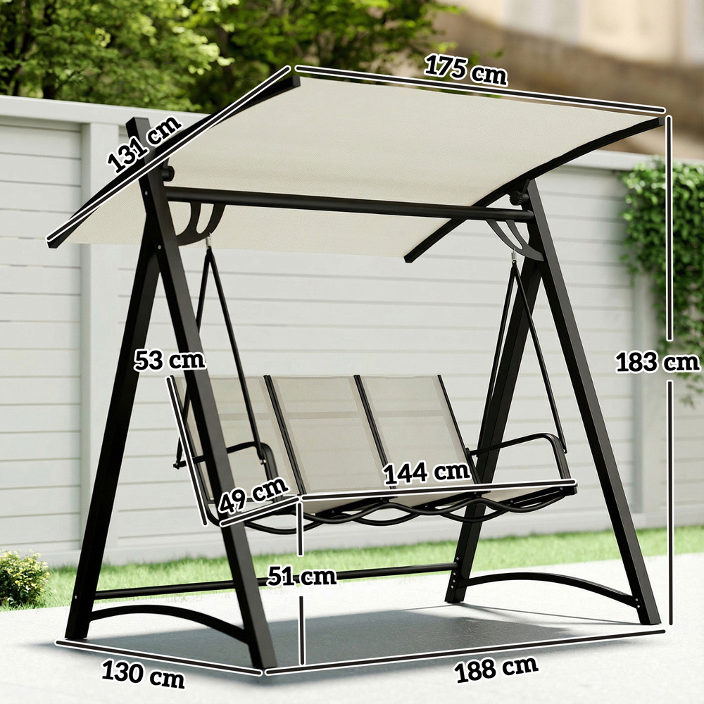 Outsunny 3 Seater Cream Adjustable Swing Chair with Canopy Image 9