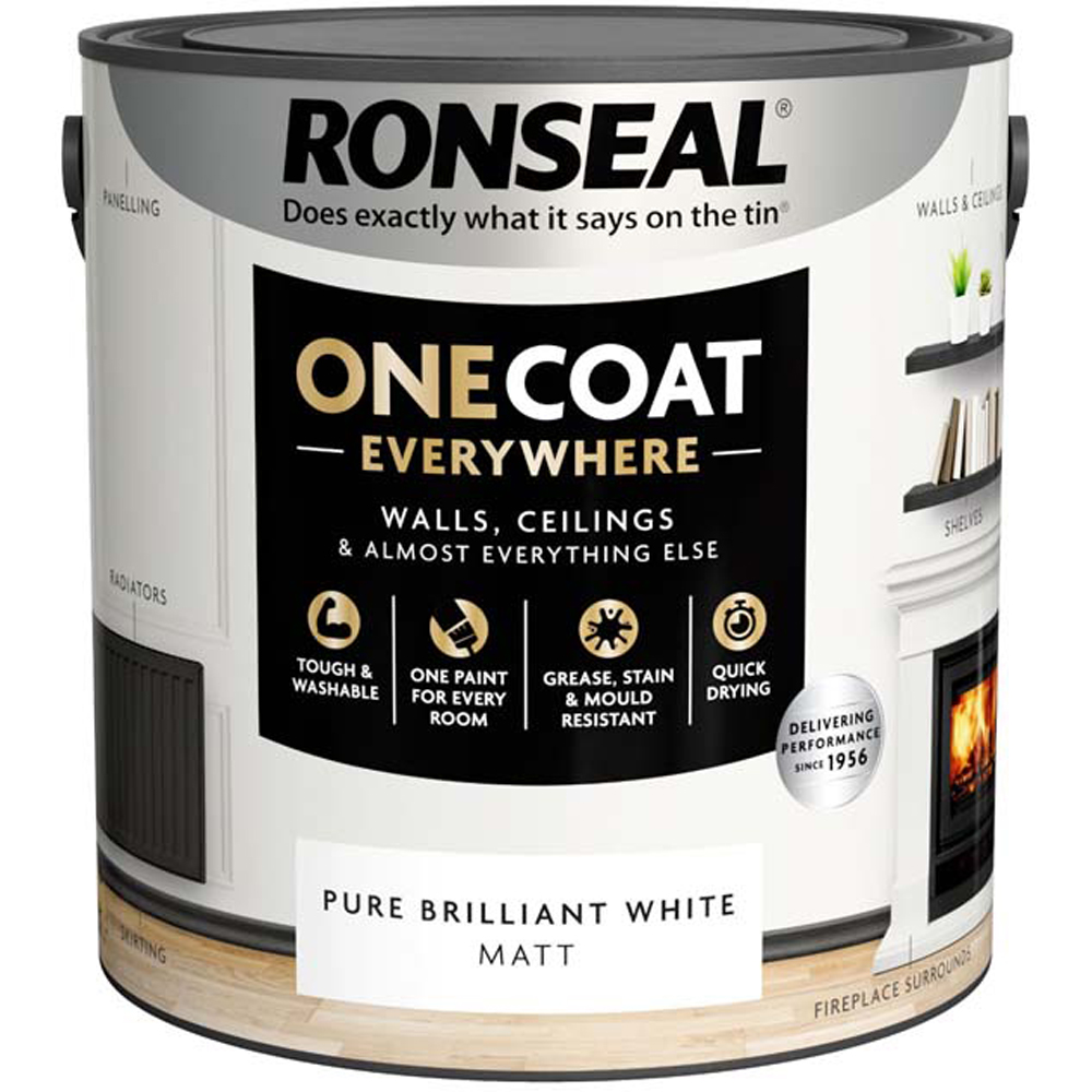 Ronseal One Coat Everywhere Pure Brilliant White Matt Interior Paint 2.5L Image 2