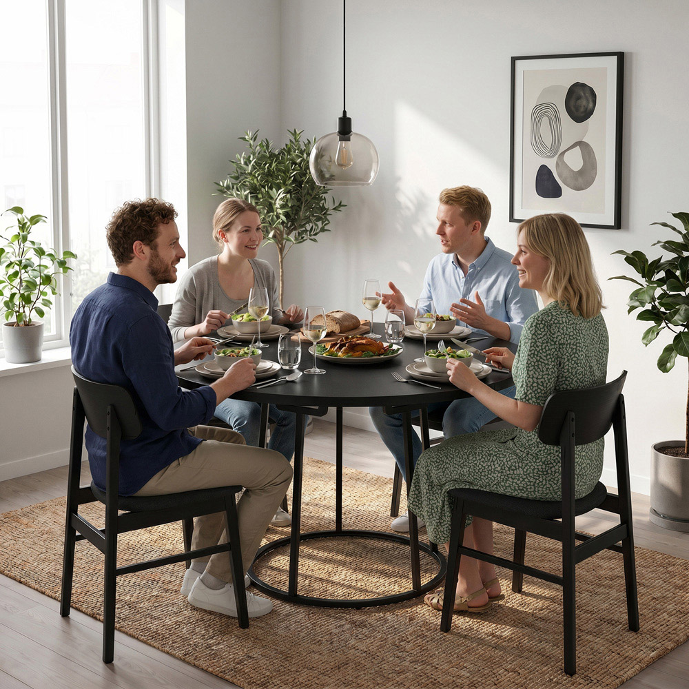 HOMCOM 6 Seater Round Dining Table Black Image 3