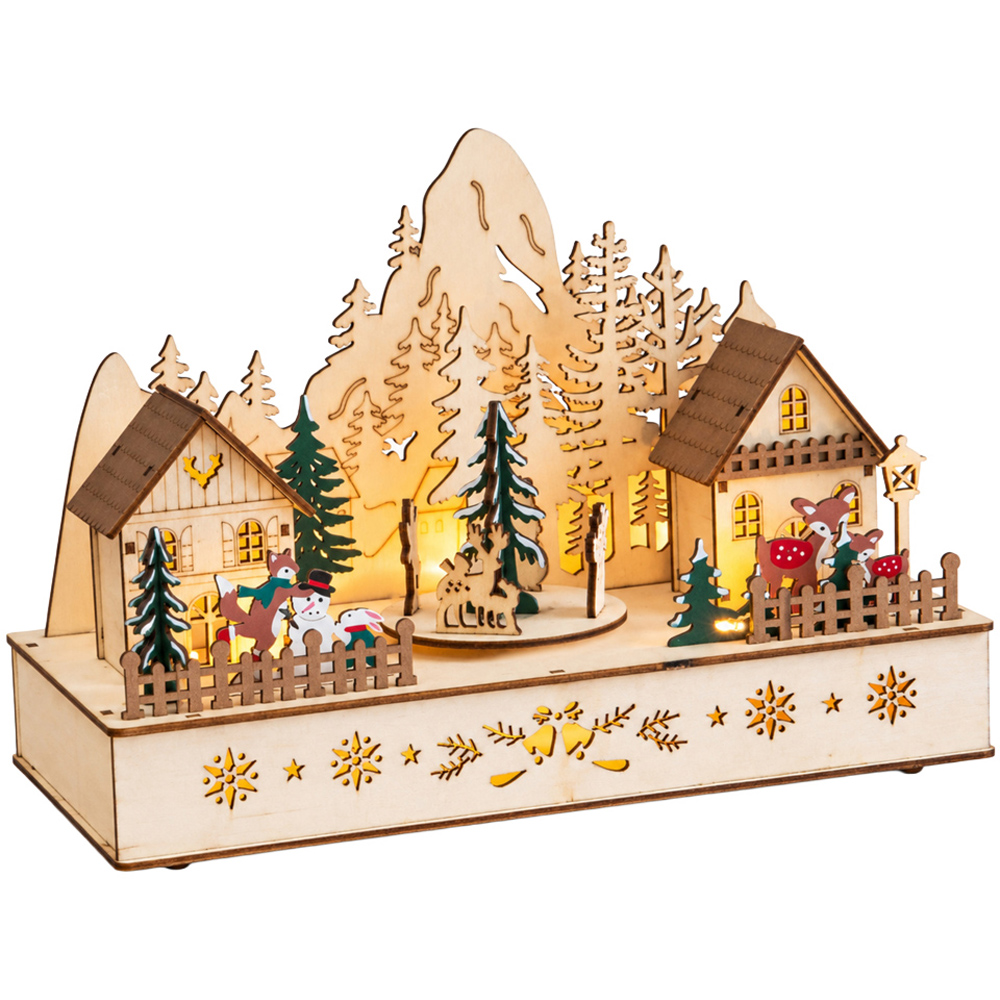 Samuel Alexander 8 Warm White LED Wooden Winter Village Christmas Scene 28cm Image 1