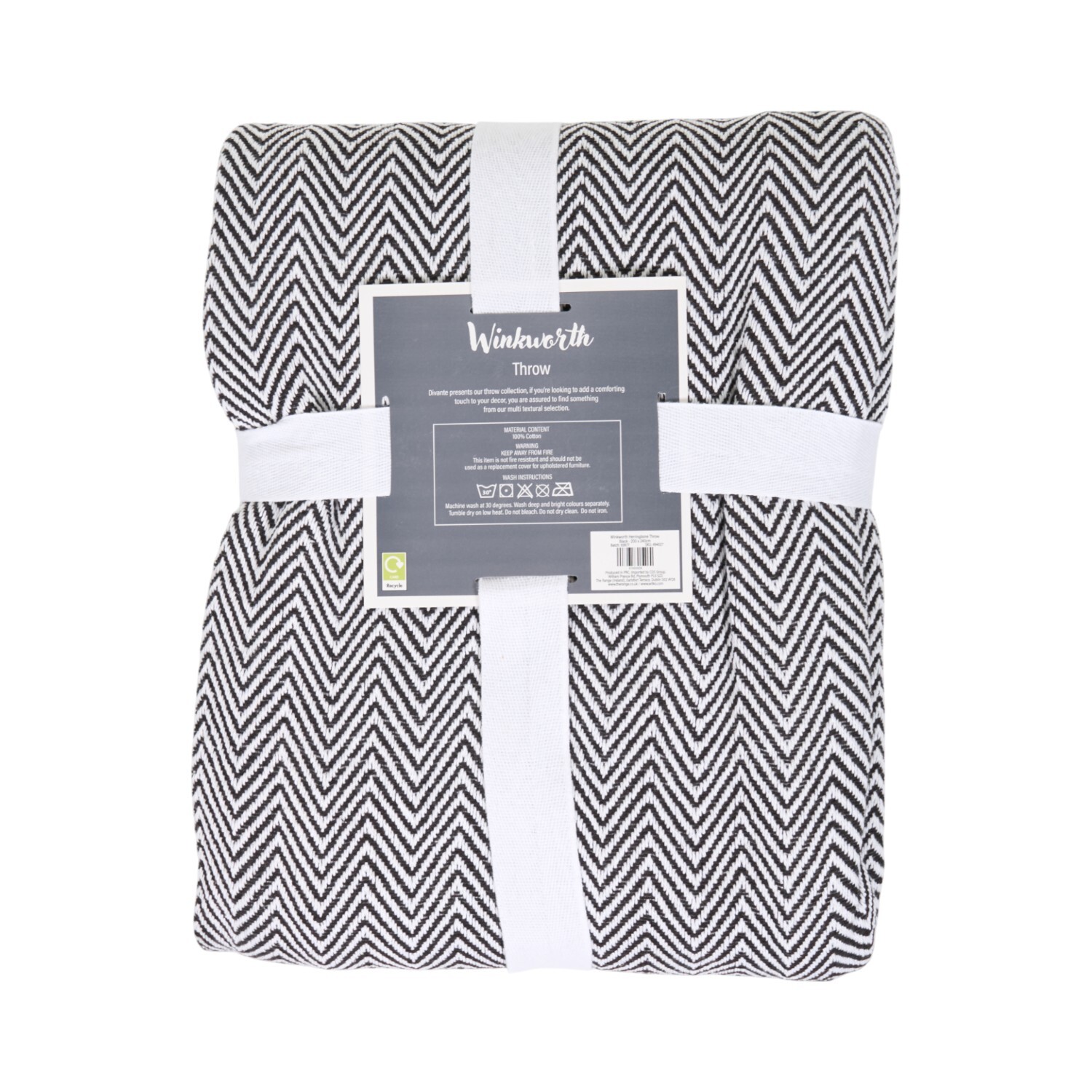 Winkworth Herringbone Pattern Throw Black Image 2