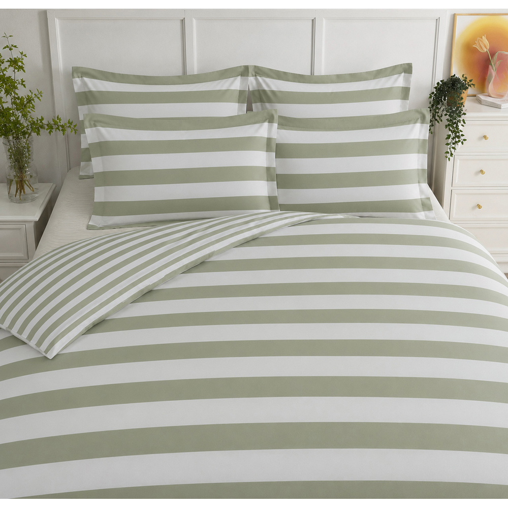 Sweet Dreams Double Lyndon Stripe Olive Duvet Cover Set Image 2