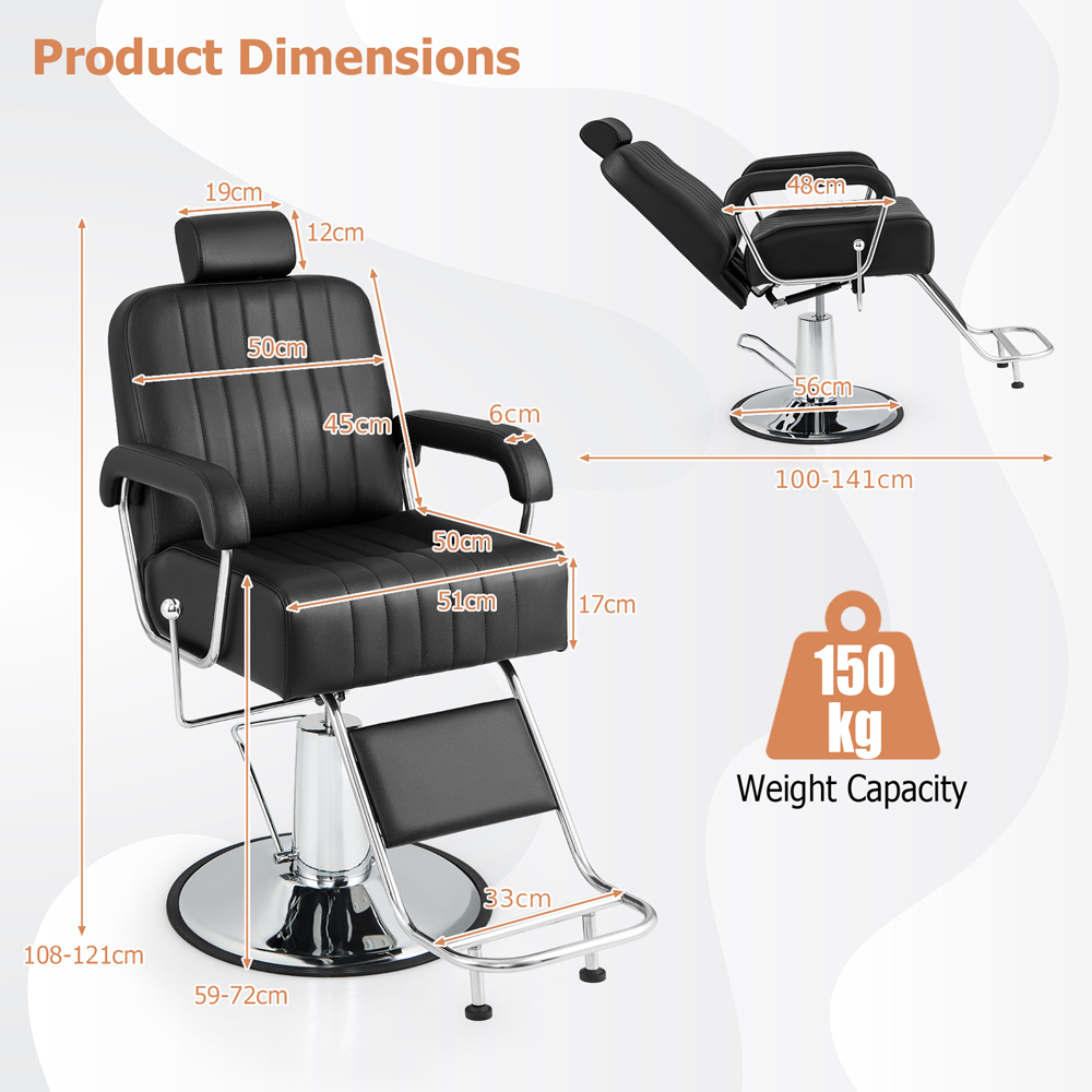 Costway Black Hydraulic Barber Chair with Adjustable Headrest Image 9