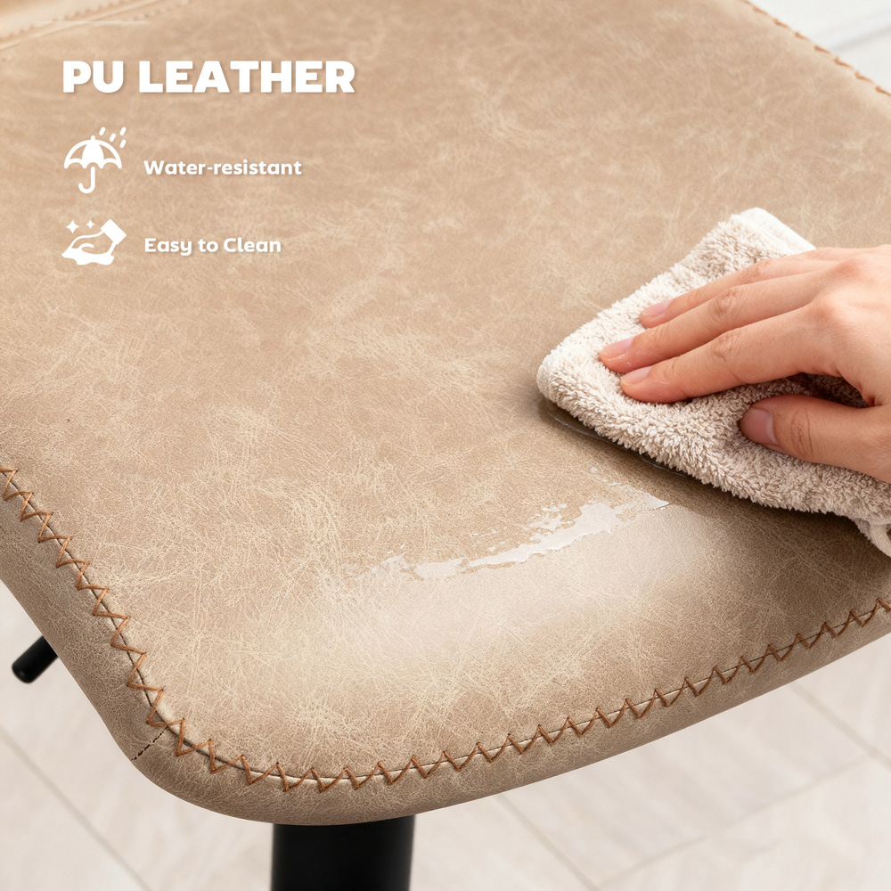 Portland Cream PU Leather Height Adjustable Bar Stool Set of 2 Image 7