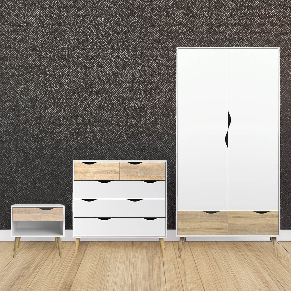 Florence Oslo White and Oak 3 Piece Bedroom Furniture Set Image 1