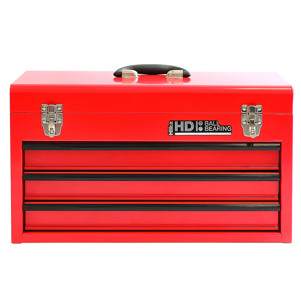 HILKA HD 3-Drawer Add-On Tool Chest - Red Steel, Ball Bearing Slides, Lockable