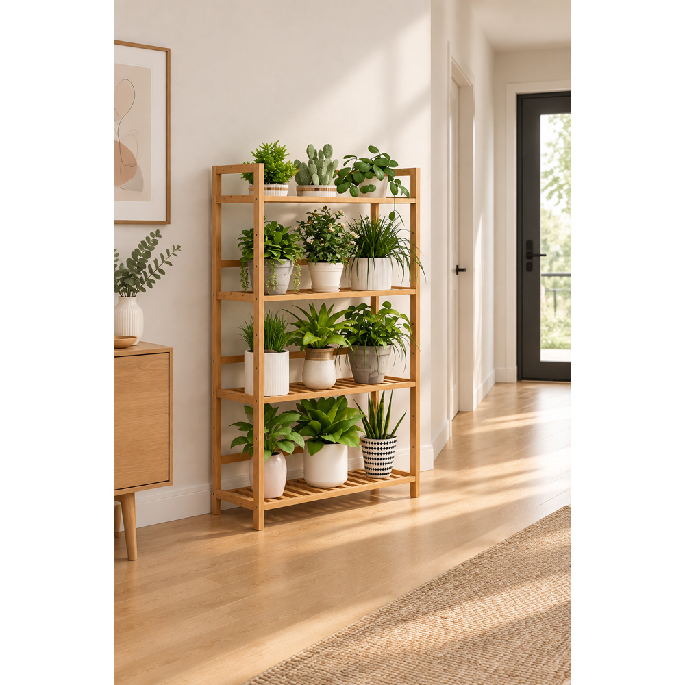 Modcraft 4 Shelf Bamboo Plant Stand Ladder with Adjustable Shelves Image 3