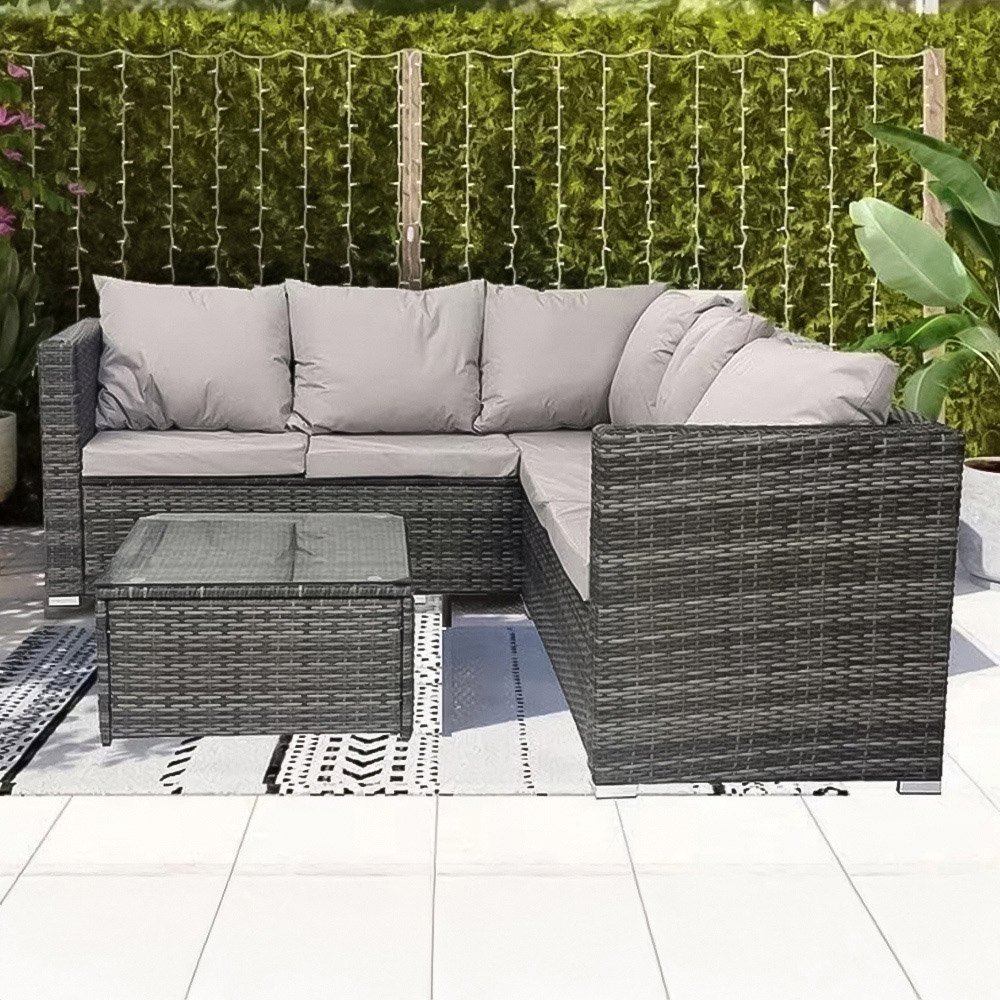 Alivio 5 Seater Grey Rattan Corner Sofa Set Image 1
