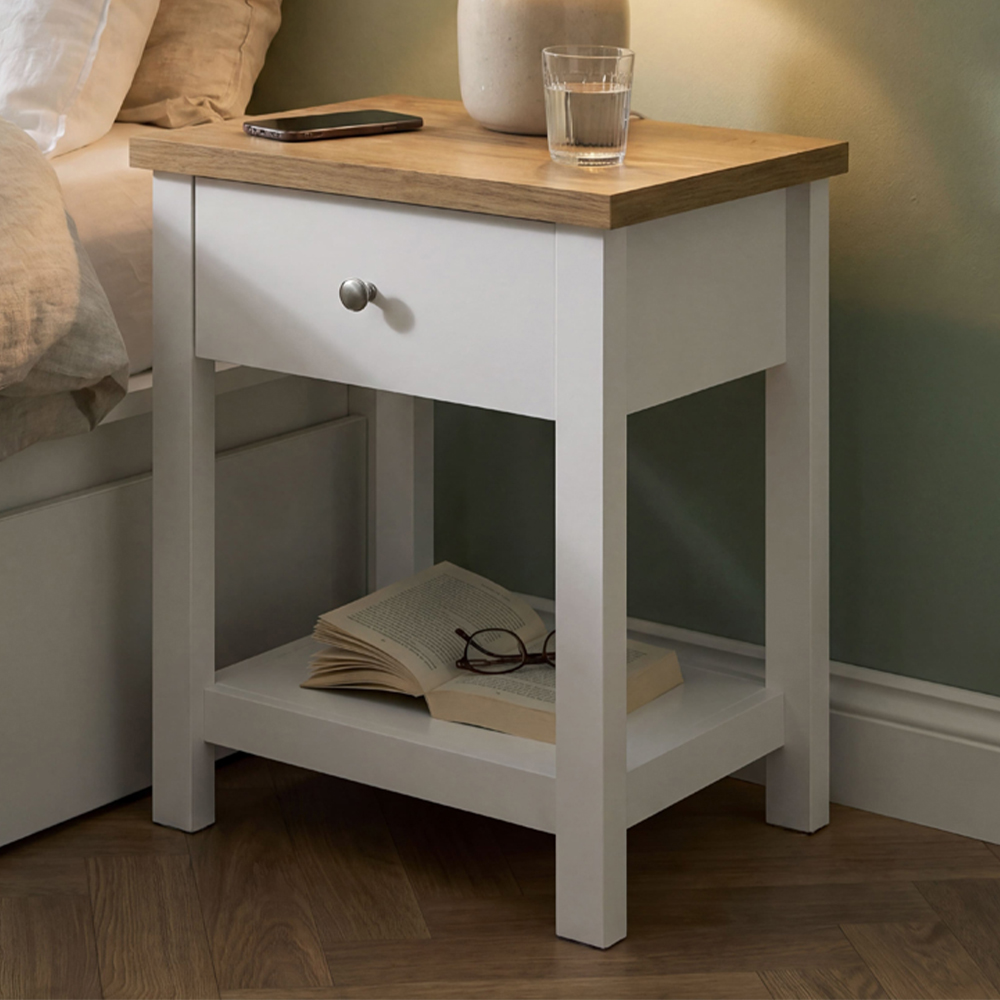VIDA DESIGNS Arlington Single Drawer White Bedside Table Image 1