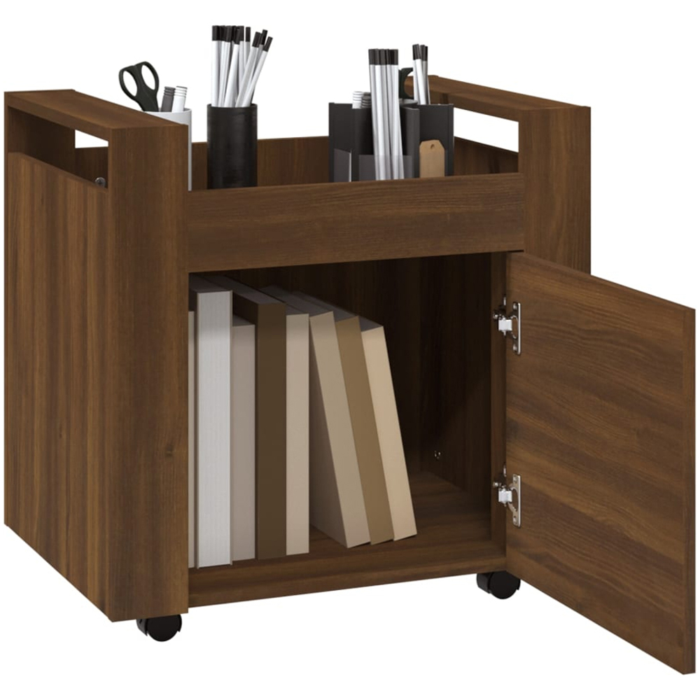 vidaXL Single Door Single Shelf Brown Oak Wooden Desk Trolley Image 5