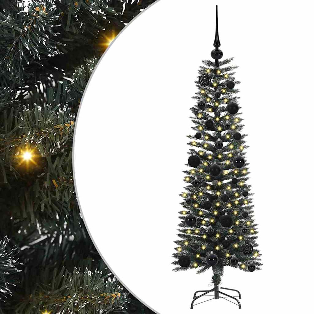 vidaXL Pre-Lit Black Baubles Green Artificial Christmas Tree 4ft Image 2