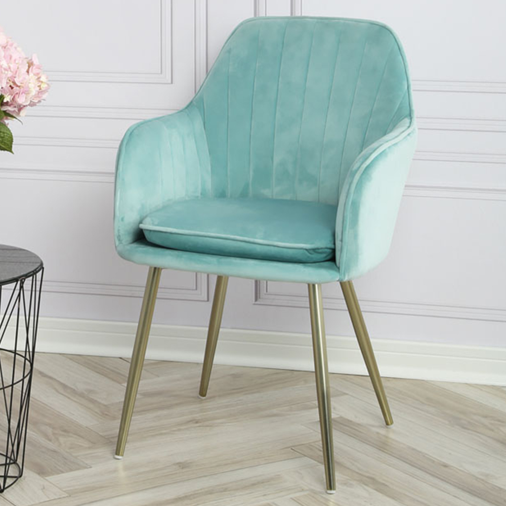 Muse Blue Velvet Accent Chair with Golden Legs Set of 2 Image 1