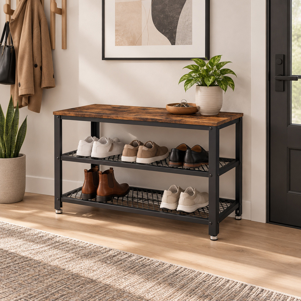 Modcraft 2 Shelf Industrial Style Shoe Bench Image 2