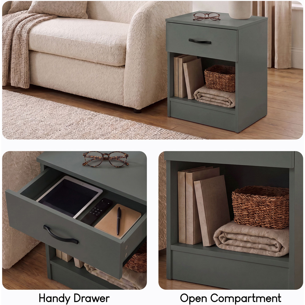 Vida Designs Riano Single Drawer Single Shelf Green Melamine Finish Bedside Table Set of 2 Image 5