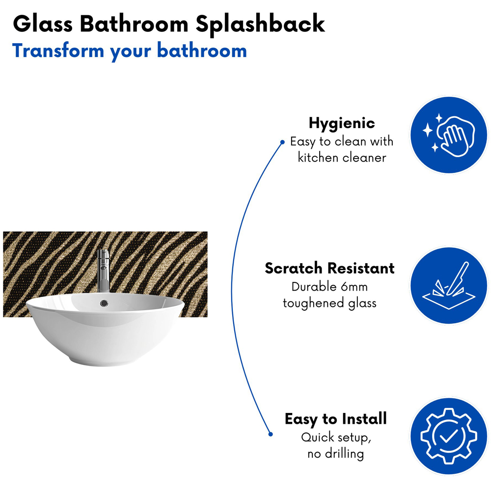 Warren Reed Designer Golden Zebra Print Glass Bathroom Splashback 25 x 60cm Image 4