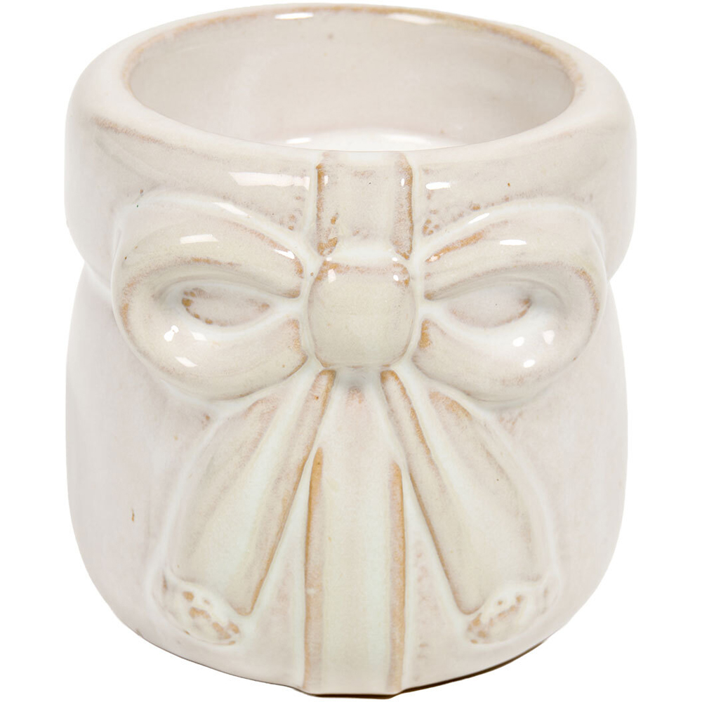 Glazed Bow Tealight Holder - Cream Image 4