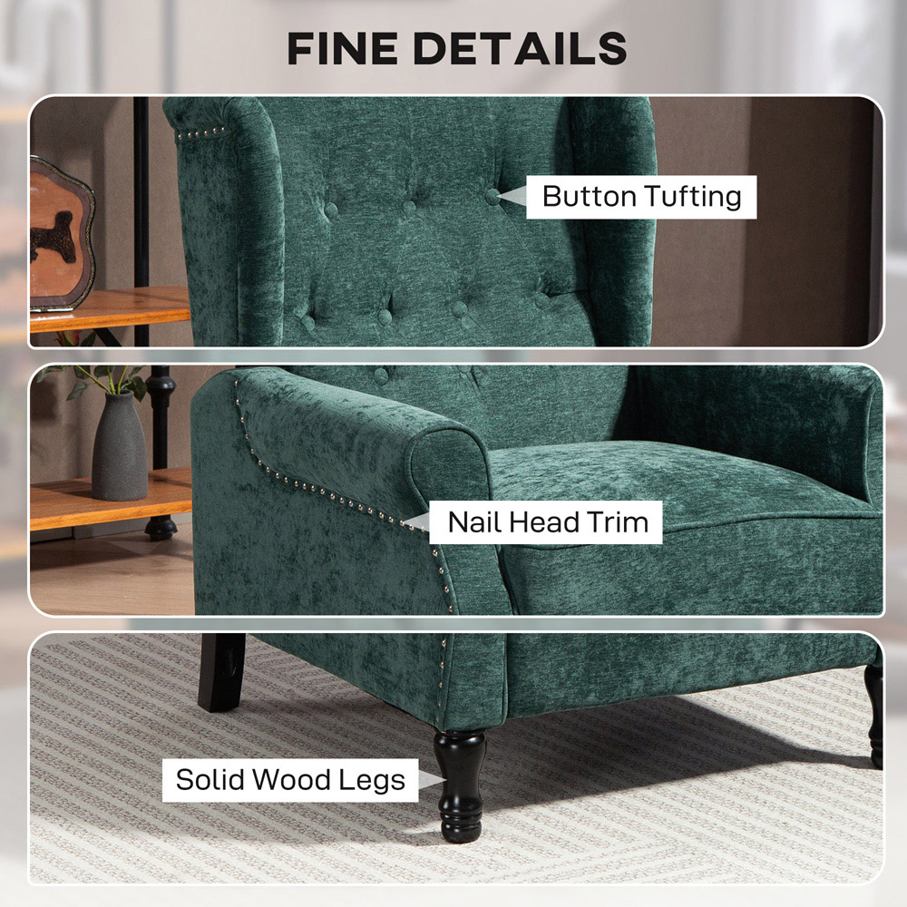 HOMCOM Dark Green Manual Recliner Armchair Recliner with Footrest Image 6