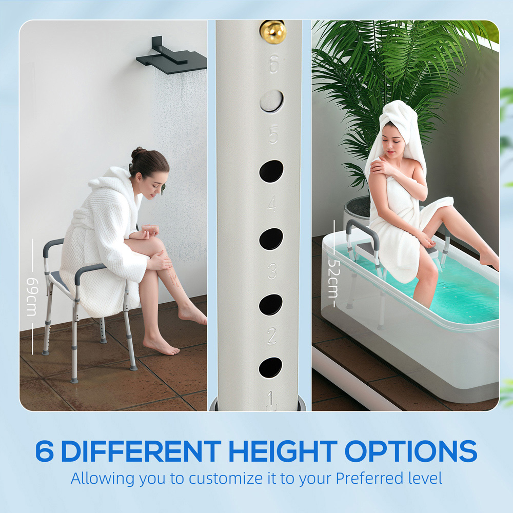 HOMCOM Grey Aluminium Height Adjustable Bath Chair Image 4