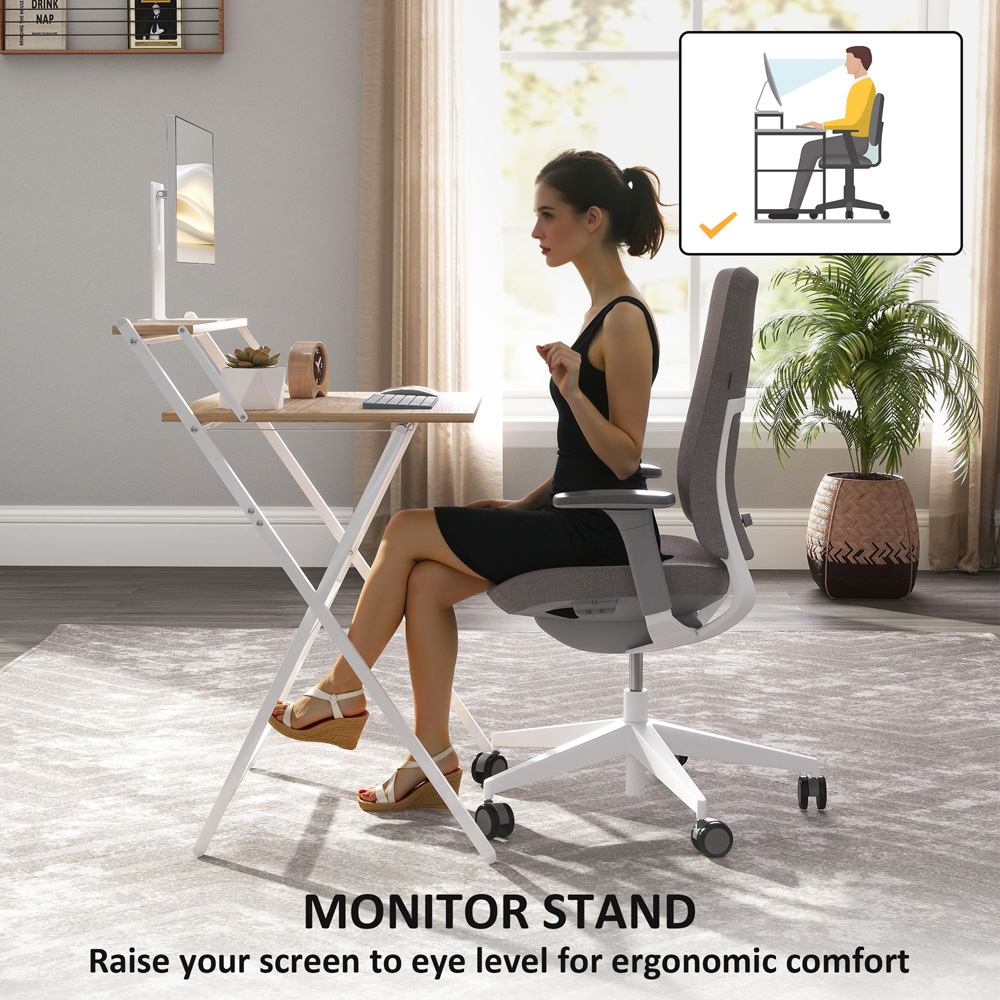HOMCOM 2 Shelf Foldable Computer Desk Natural Image 5