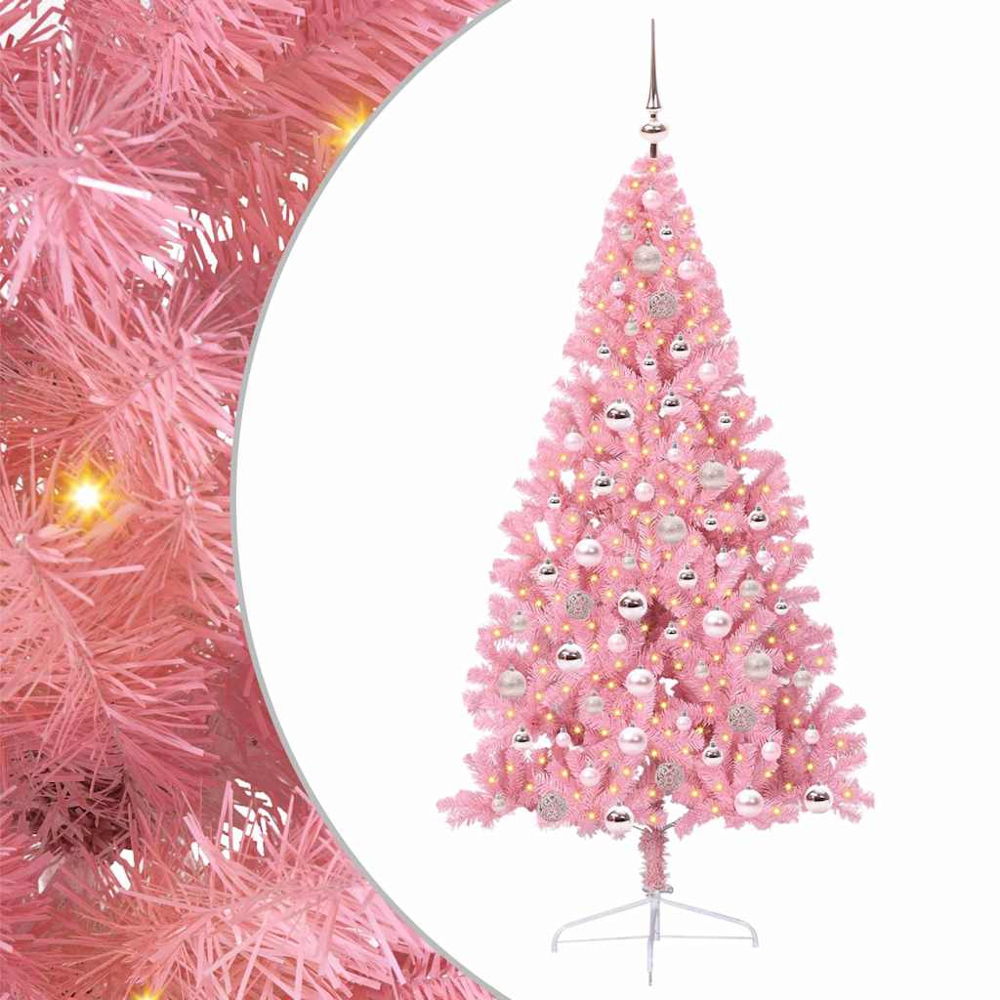 vidaXL Pre-Lit Pink Bauble Pink Artificial Christmas Tree 6ft Image 6