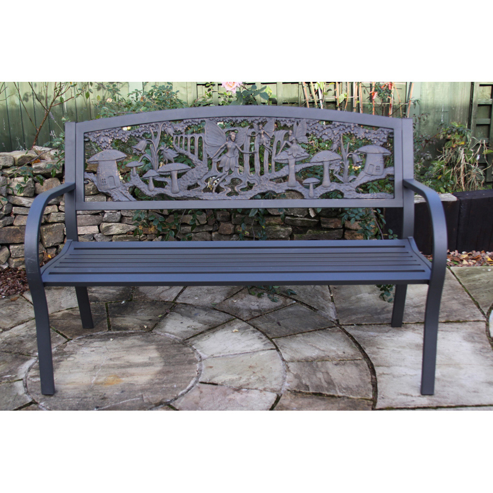 Gardeco 2 Seater Fairy Motif Black and Bronze Patina Steel framed Cast Iron Bench Image 4