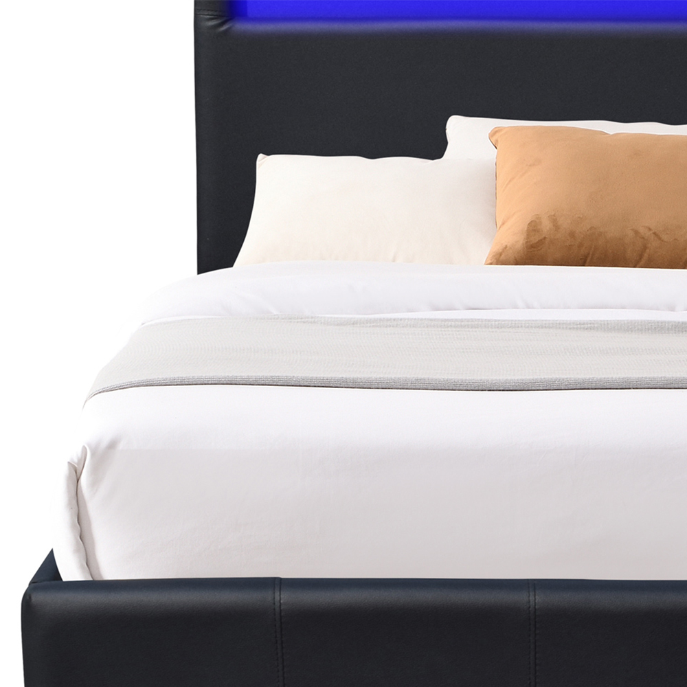 Comfy Living Small Black Faux Leather Ottoman Bed Frame with LED Image 3