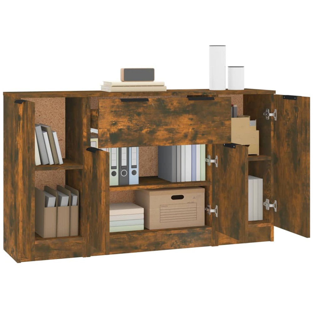 vidaXL 4 Door Single Drawer Smoked Oak Sideboard 3 Piece Image 3