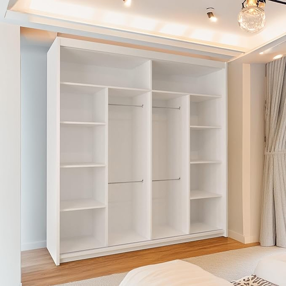 Modern Sliding Wardrobe with Mirror & Oak Striped Door (White 203cm) Image 4