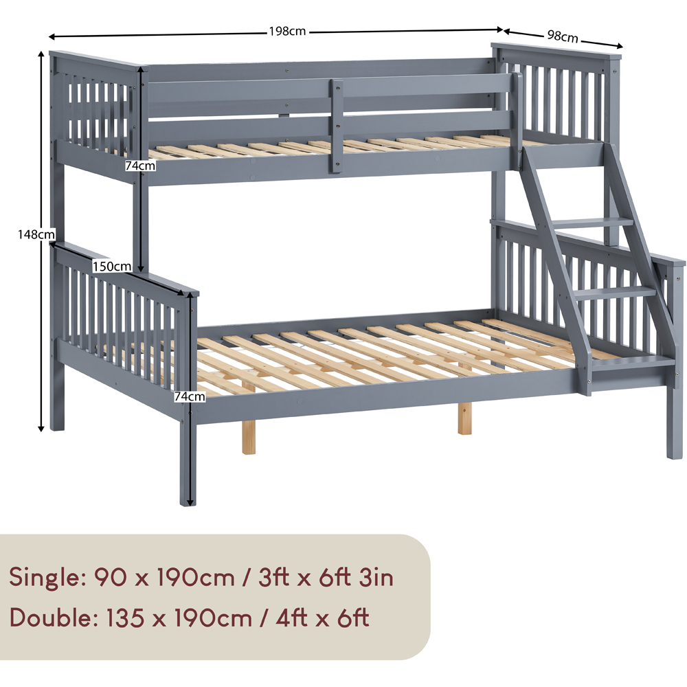 VIDA DESIGNS Milan Grey Triple Sleeper Bunk Bed with Foam Mattress Image 9