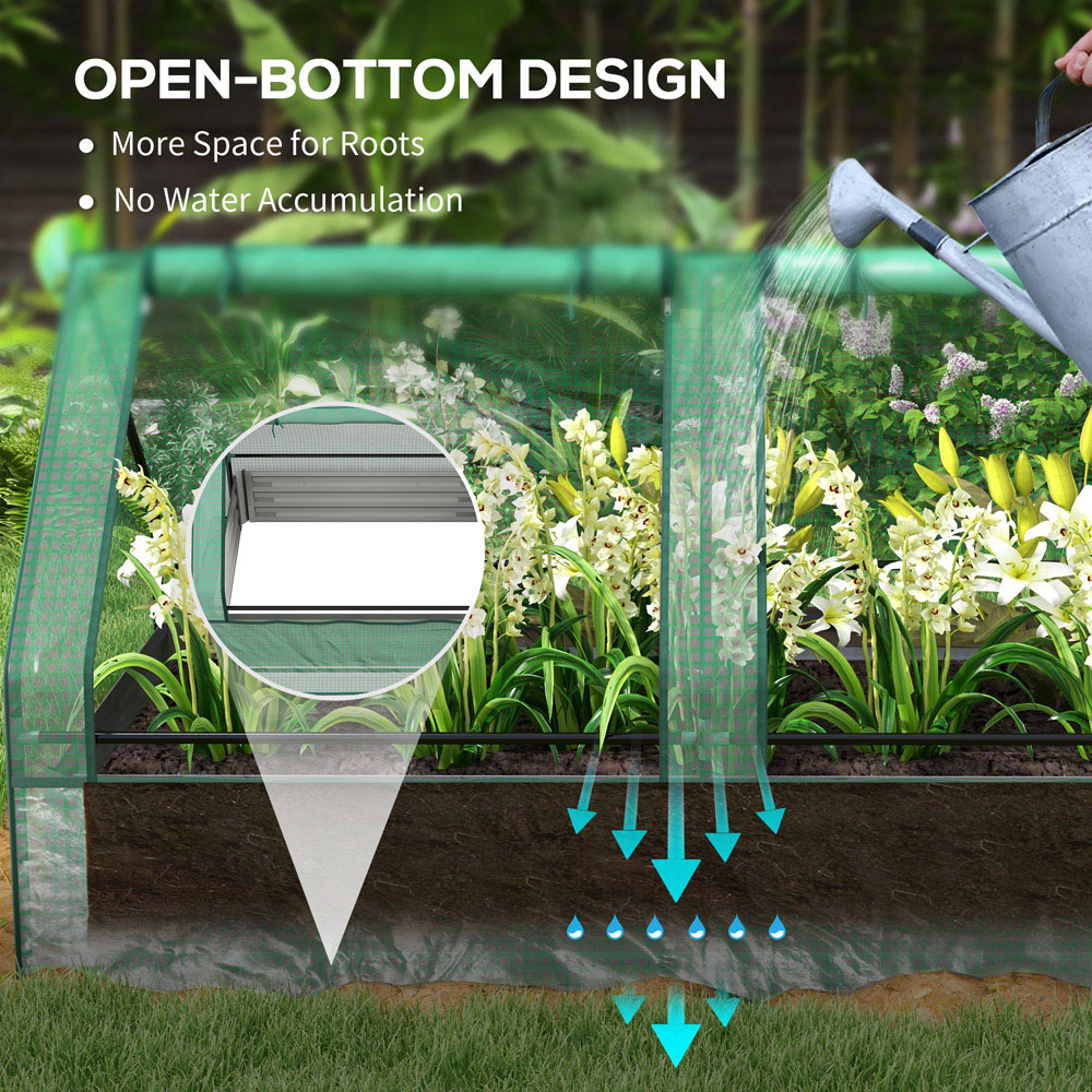 Outsunny Green and Dark Grey Raised Garden Bed Planter Box with Greenhouse Image 5