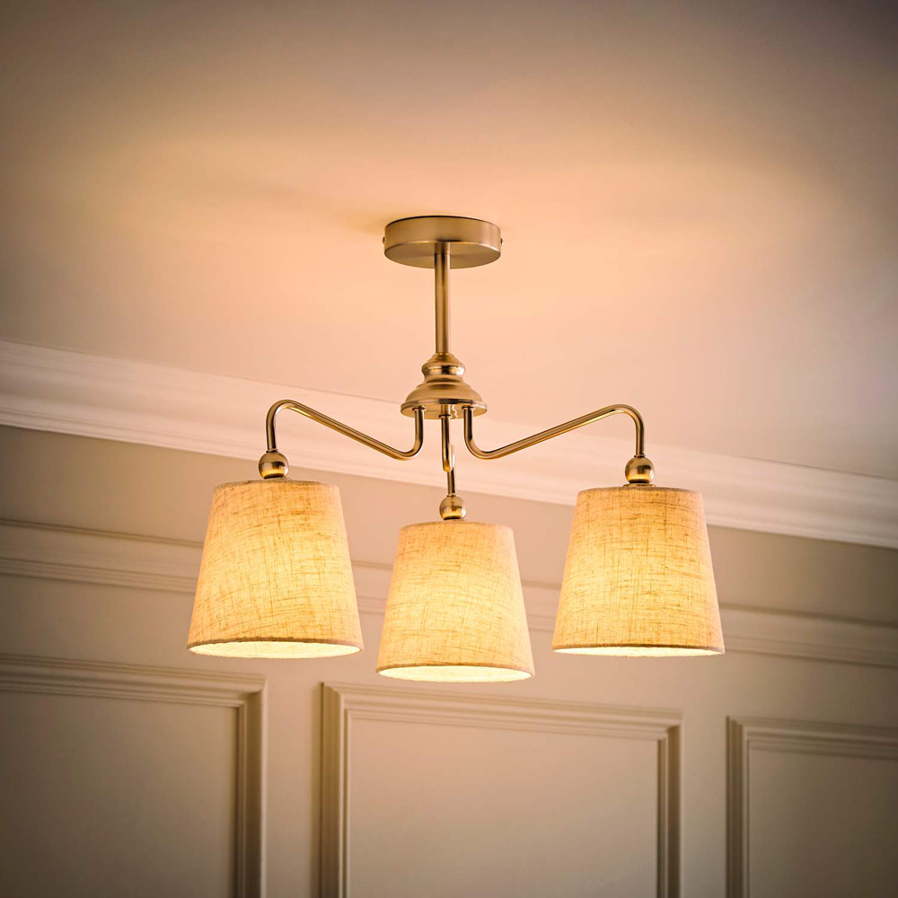 ValueLights Maggie Brushed Chrome 3-Arm Chandelier Ceiling Light with Tapered Shade and Bulb Image 2