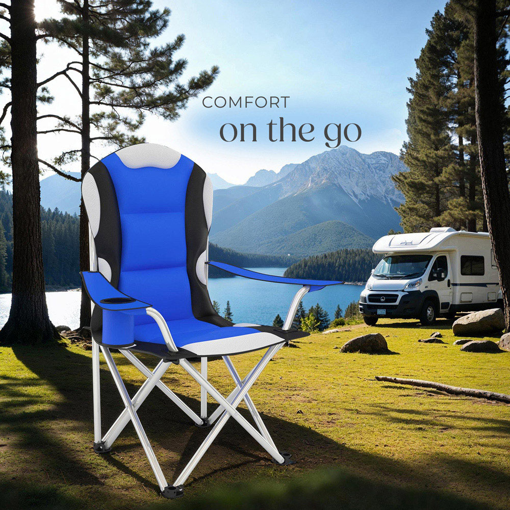 tectake 2 Piece Blue Padded Camping Chair Set Image 3