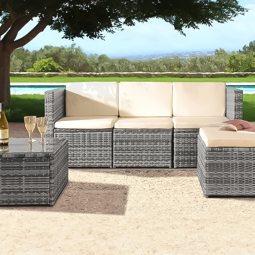Brooklyn 3 Seater Light Grey Rattan Garden Sofa Set with Cover Image 2