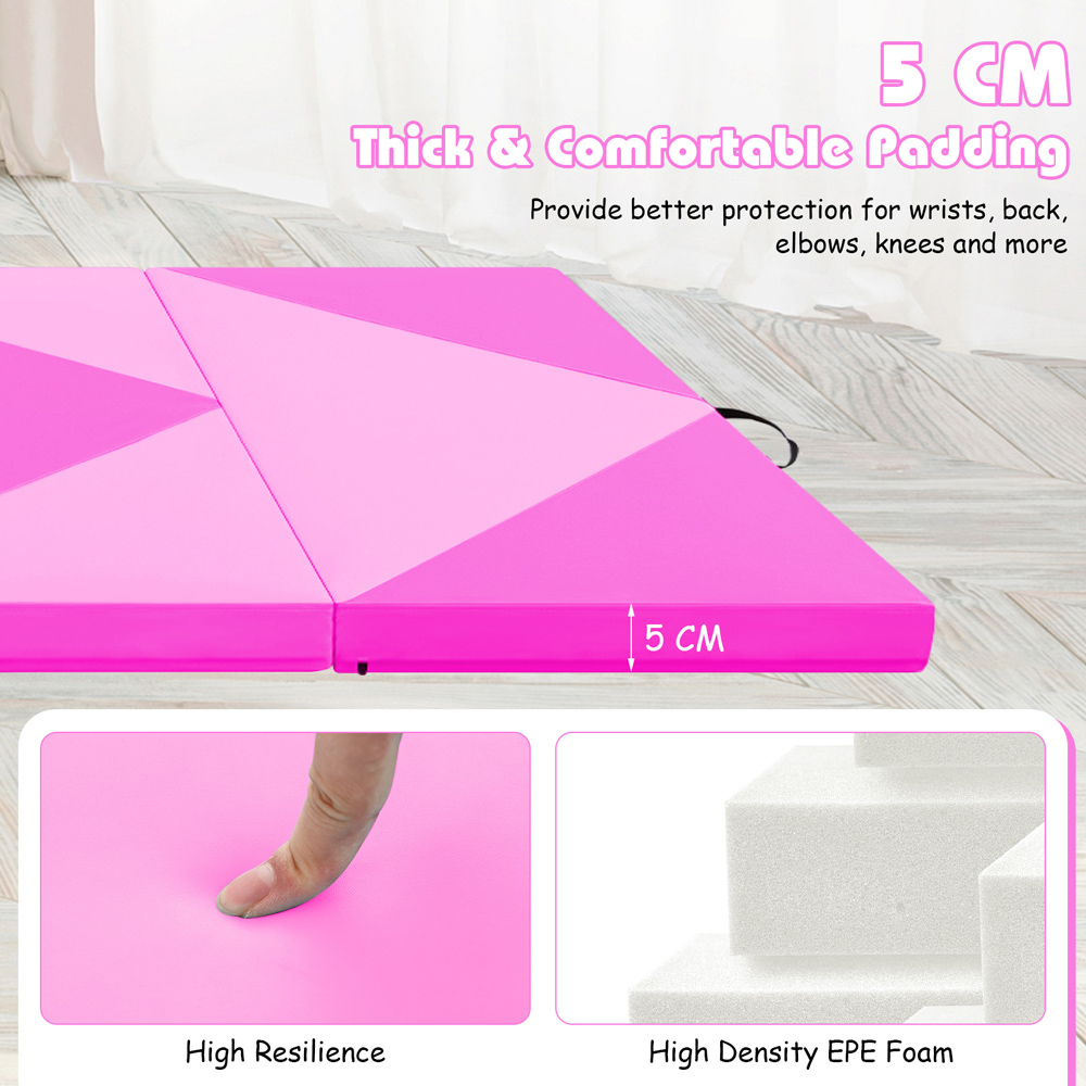 Costway Macaron Pink PU Leather Folding Gymnastics Mat 240cm Image 6