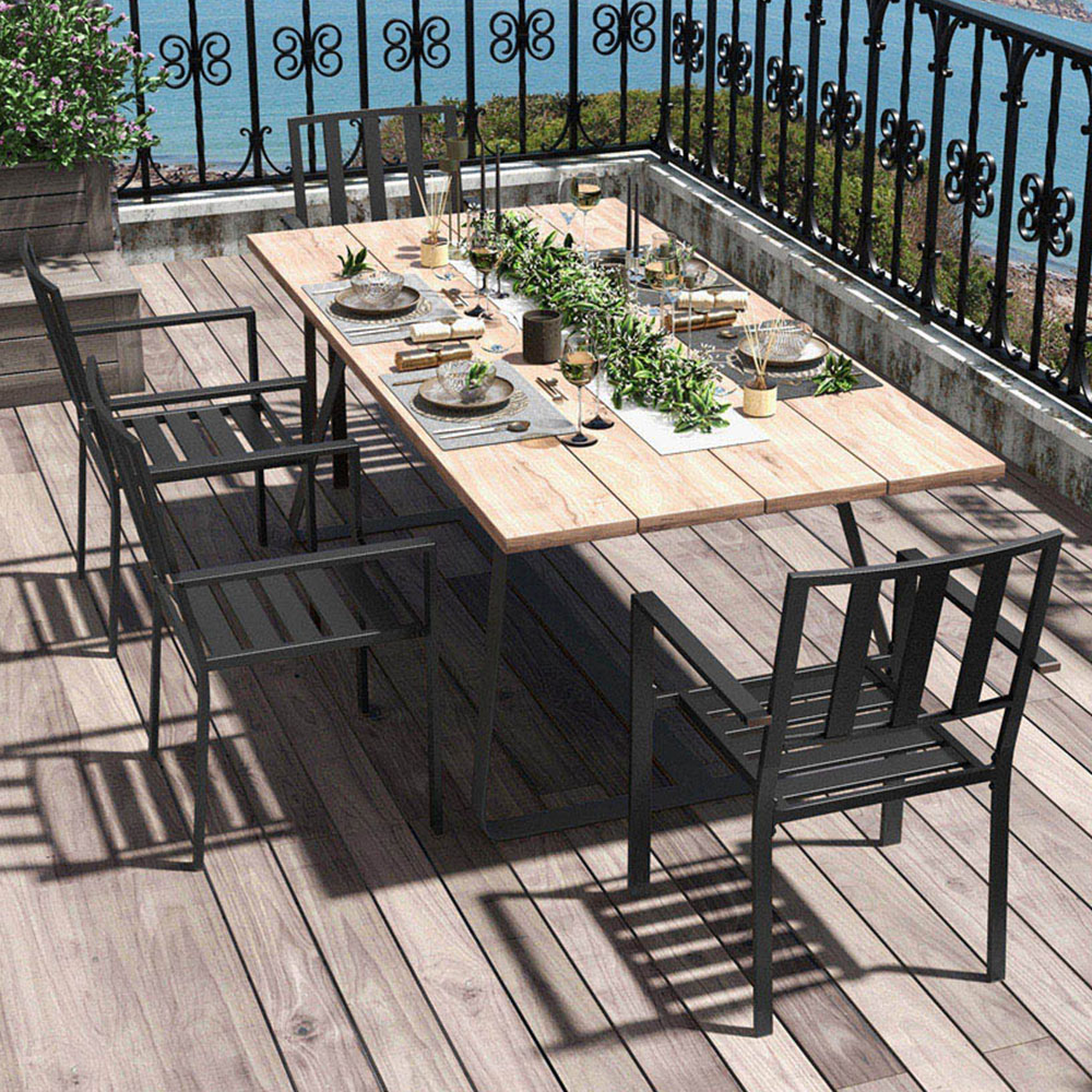 Outsunny Set of 4 Black Metal Slatted Patio Dining Chair Image 1