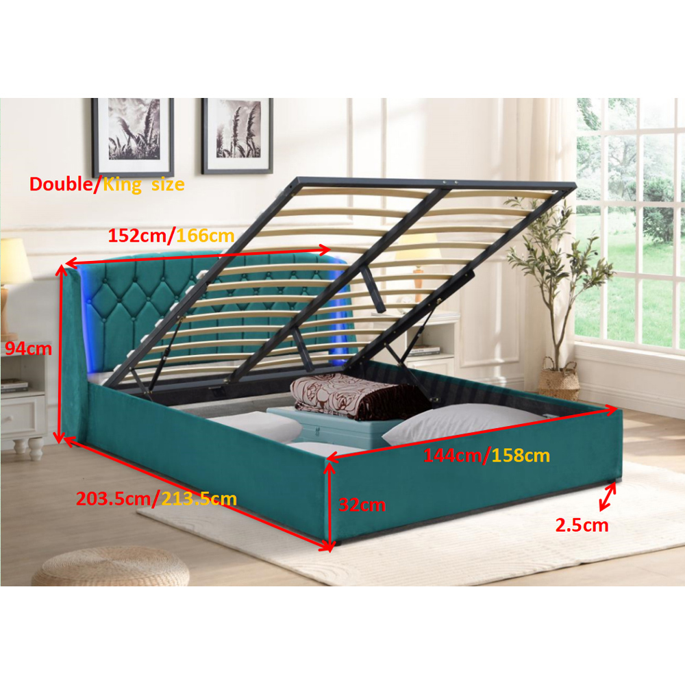 Comfy Living King Size Grey Fabric Gaslift Bed Frame with LED Headboard Image 3