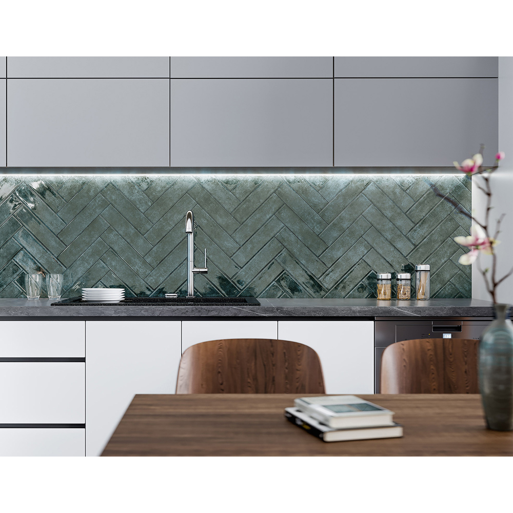 Top Ceramics Dark Blue Gloss Flat Bumpy Metro Ceramic Wall Tile 300 x 75mm Image 6