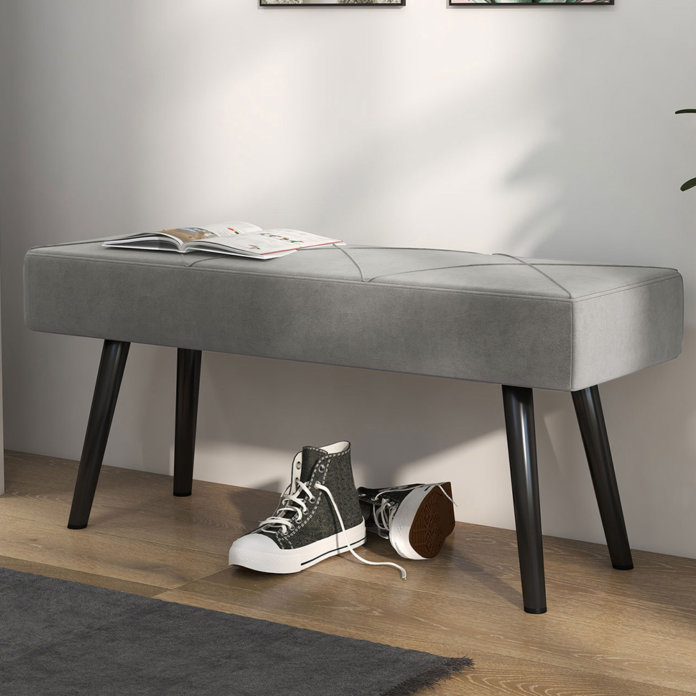 HOMCOM Grey Bed End Bench with X-Shape Design and Steel Legs Image 1