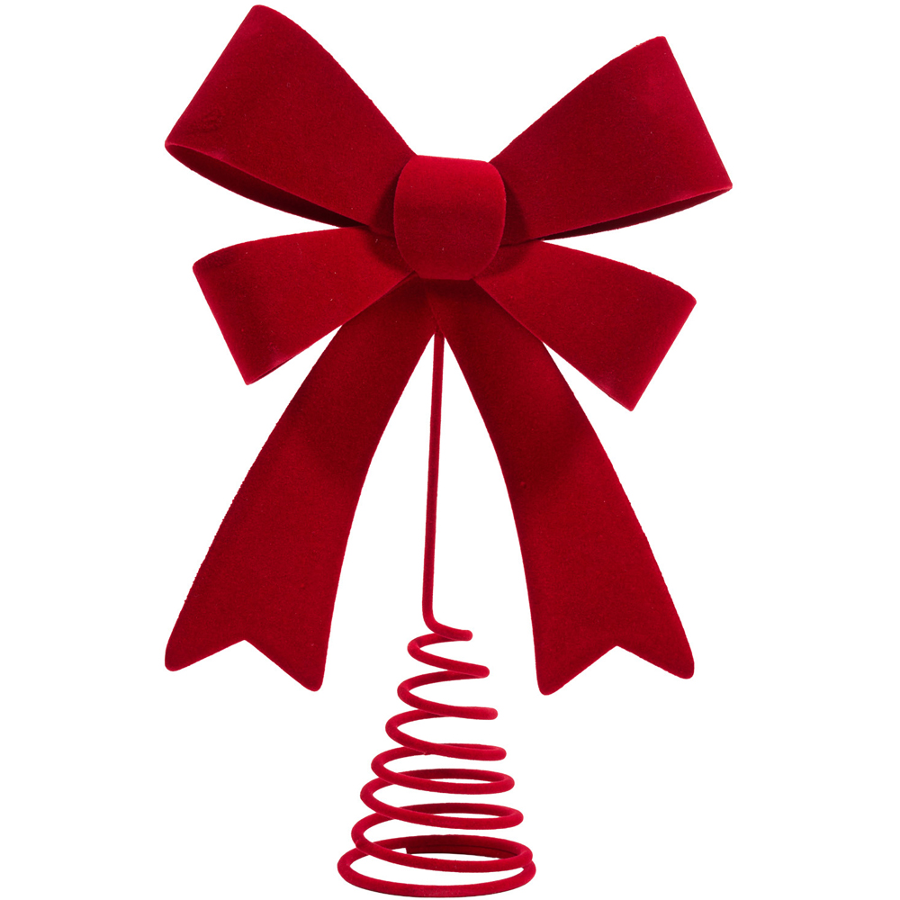Flocked Bow Tree Topper Red Image 1