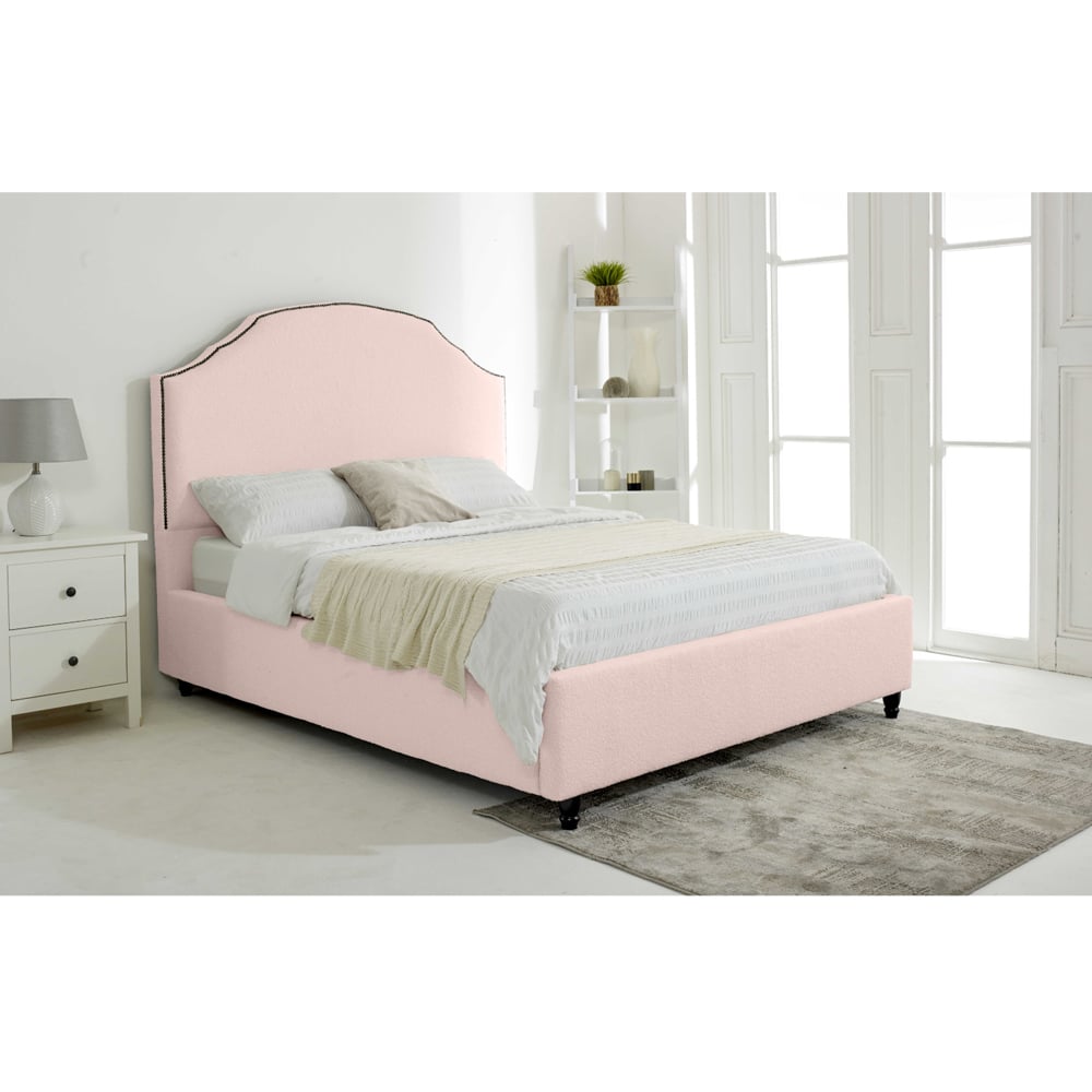Eleganza Sareen Single Pink Plush Velvet Bed Frame with Curved Headboard Image 3