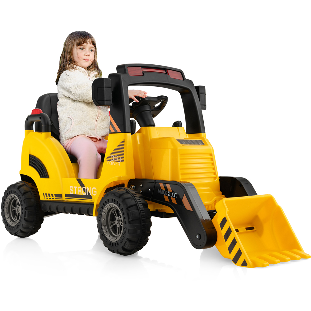 Costway Kids Yellow Ride On Construction Tractor with Electric Bucket and Music 12V Image 3