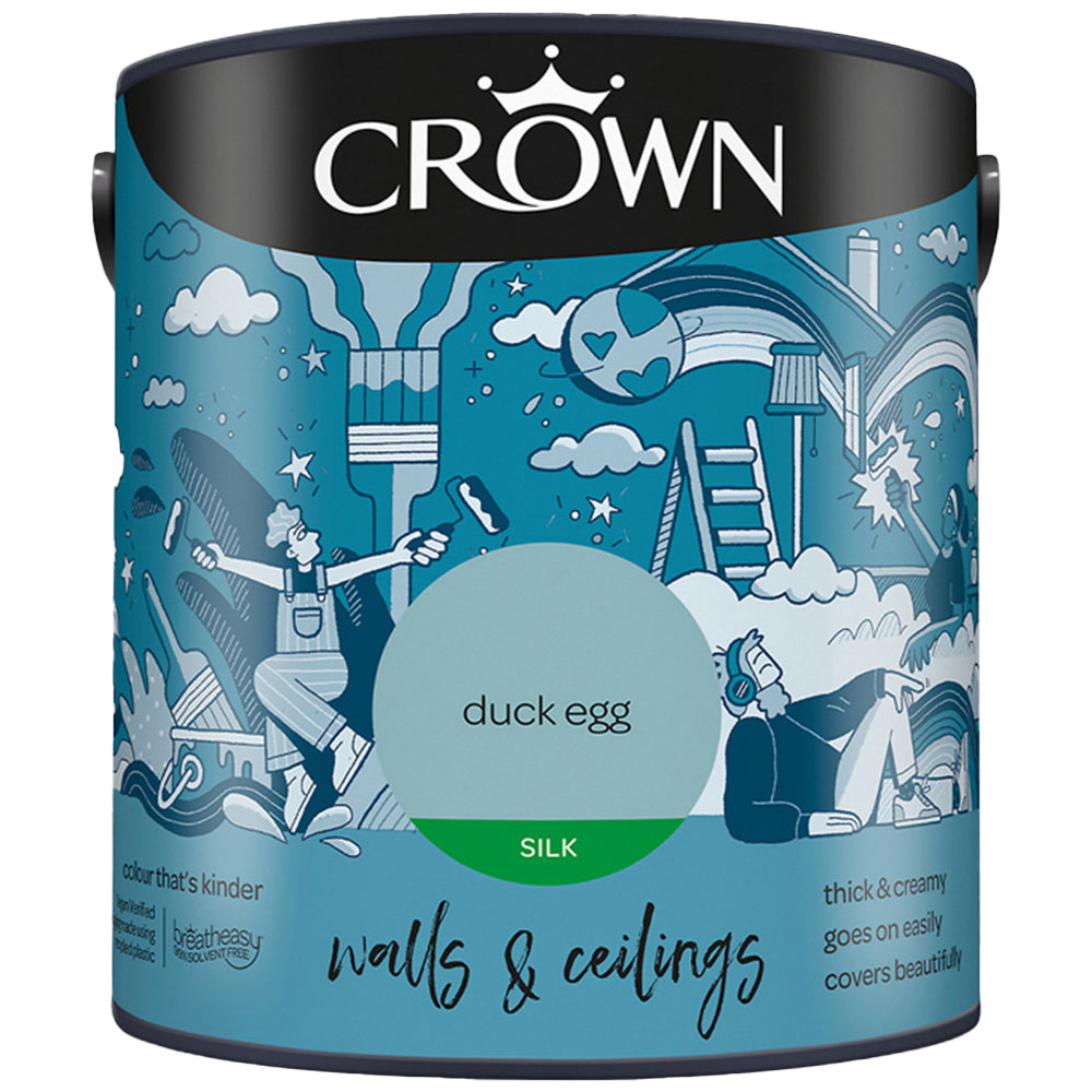 Crown Breatheasy Walls & Ceilings Duck Egg Silk Emulsion Paint 2.5L Image 2