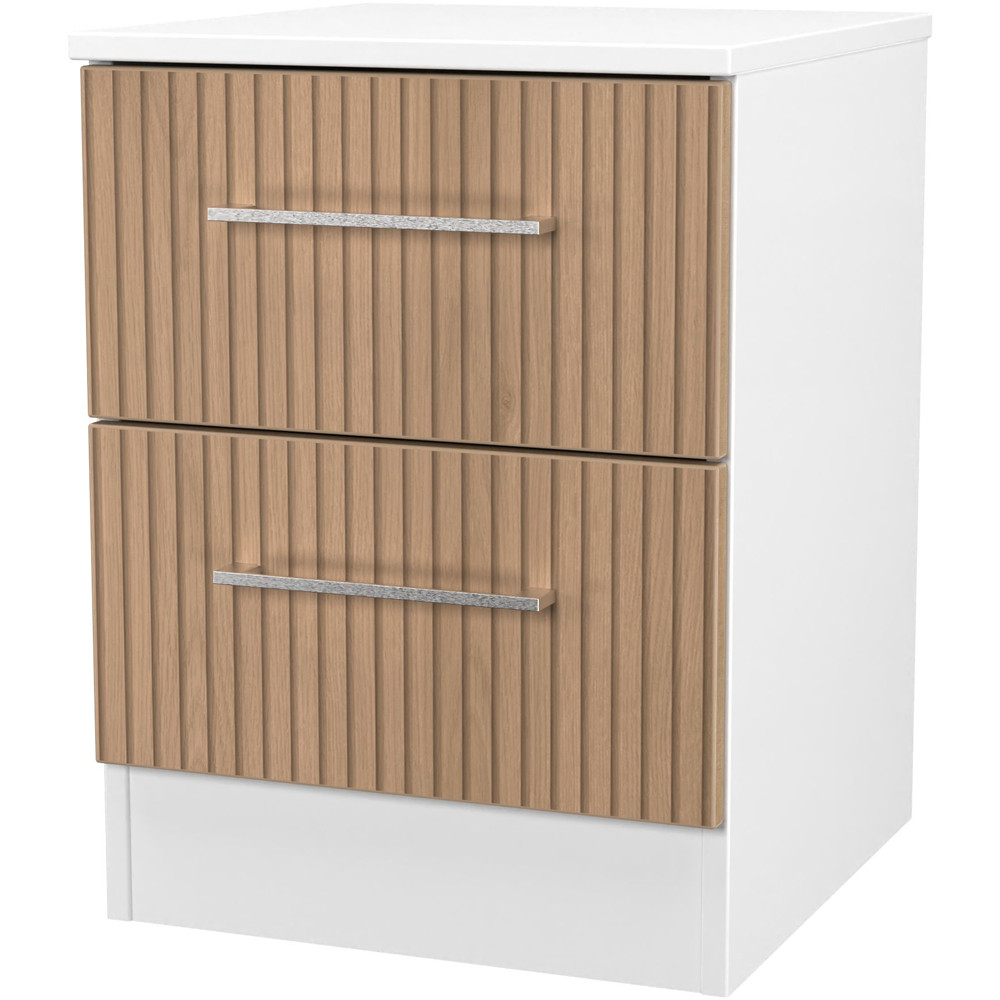 Crowndale Worcester 2 Drawer Slatt Effect and White Compact Bedside Cabinet Ready Assembled Image 3