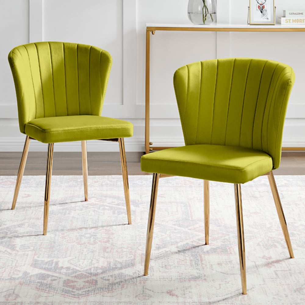 Furniturebox Daphne Set of 2 Green Velvet and Gold Dining Chair Image 1