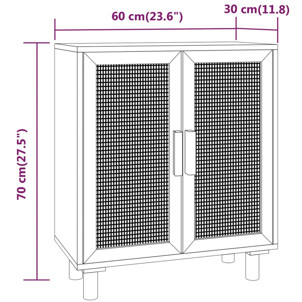 vidaXL 2 Door White Solid Pine Wood and Natural Rattan Sideboard Image 9