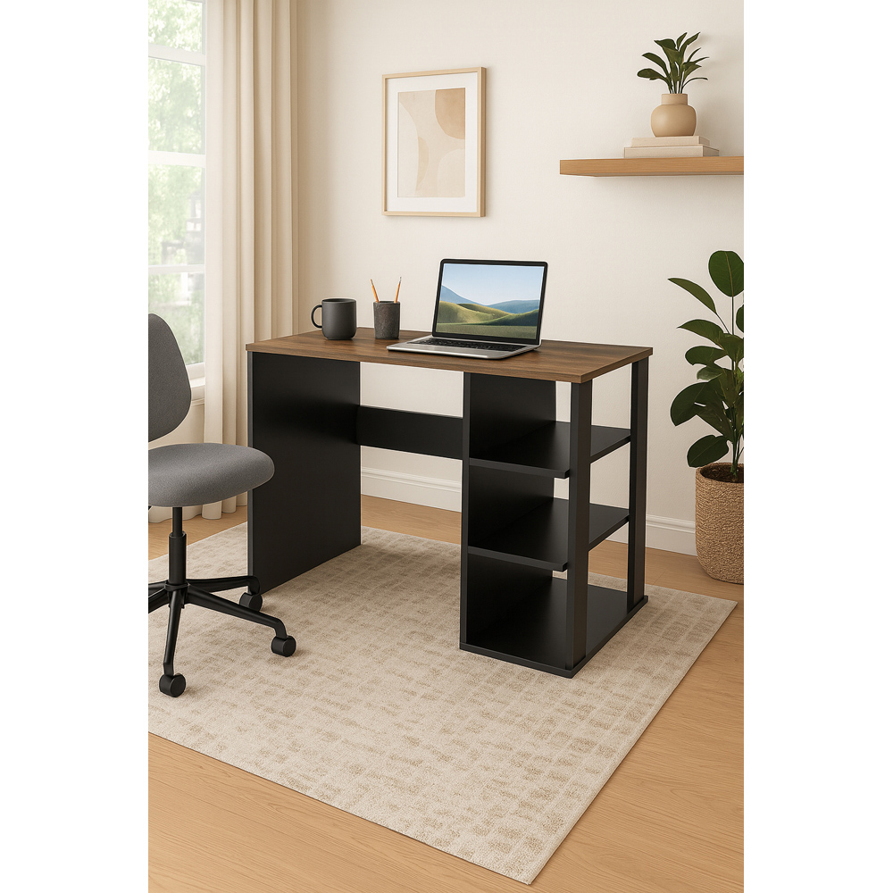 Decorotika Polina 3 Shelf Computer Desk Black and Walnut Image 7