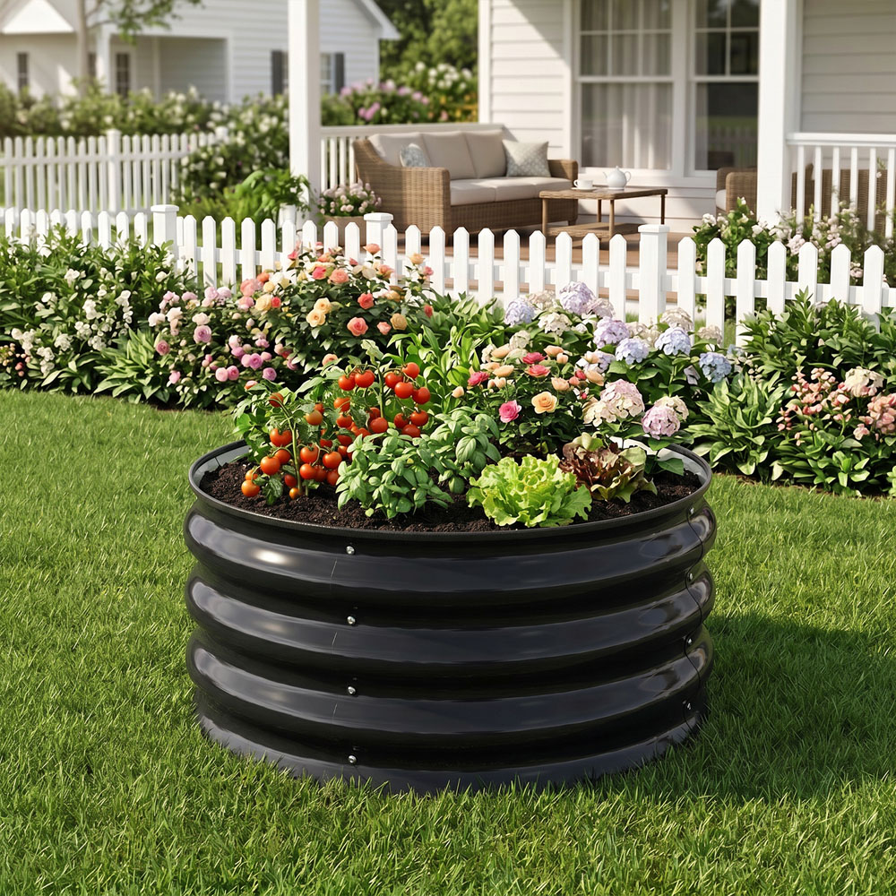Living and Home Black Round Metal Raised Garden Bed with Open Bottom 60 x 30cm Image 2